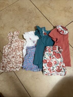 Kids Matching Sets - Floral & Solid Tops with Shorts (Pink, Teal, White, Blue)